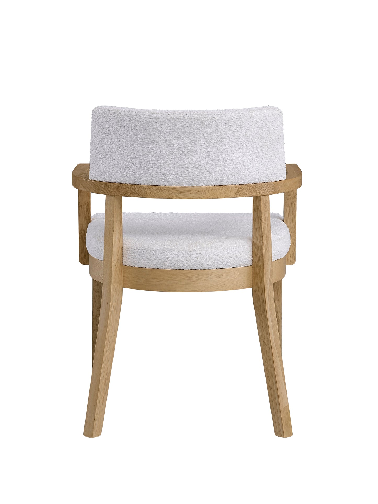 Plush white boucle accent chair with light oak wood frame modern design