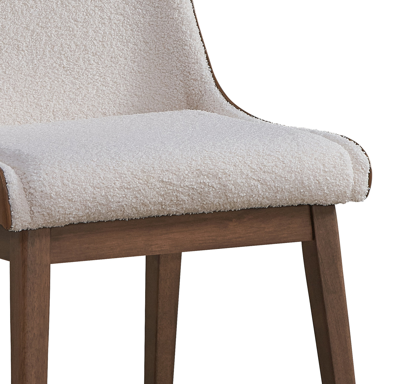 Cream boucl fabric accent chair with dark wood legs elegant design