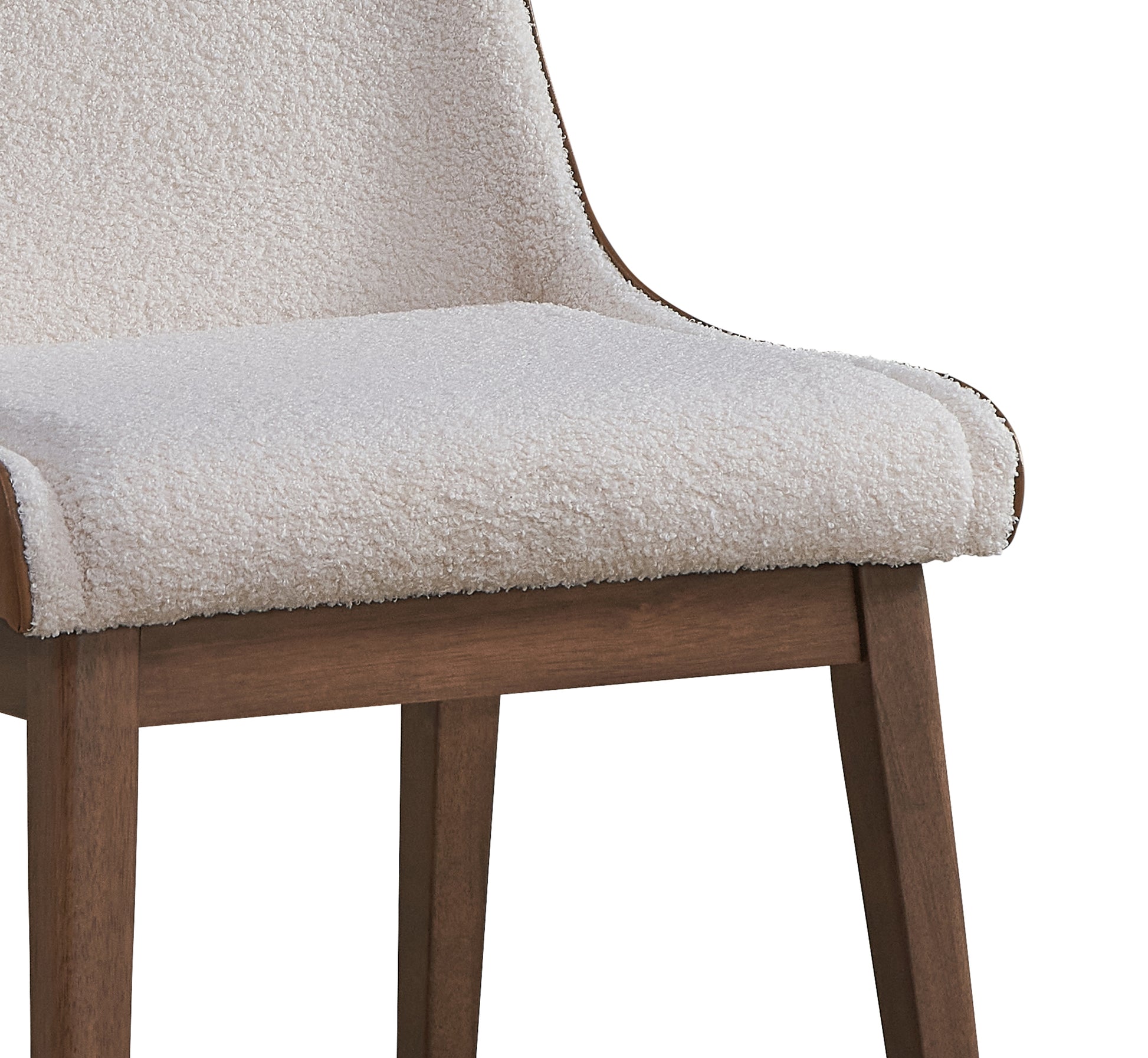 Cream boucl fabric accent chair with dark wood legs elegant design