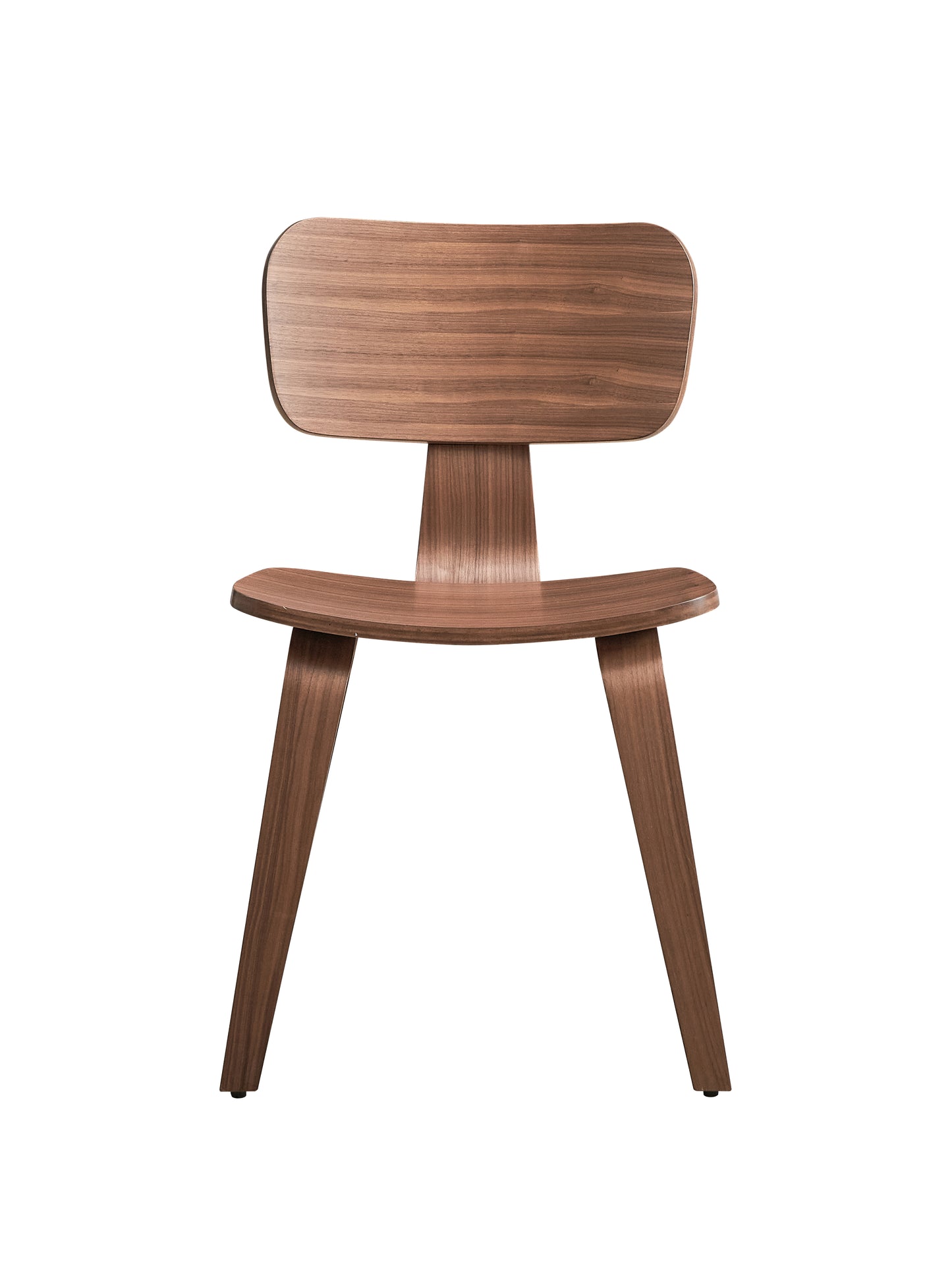 Modern bentwood dining chair with a natural walnut finish and curved seat
