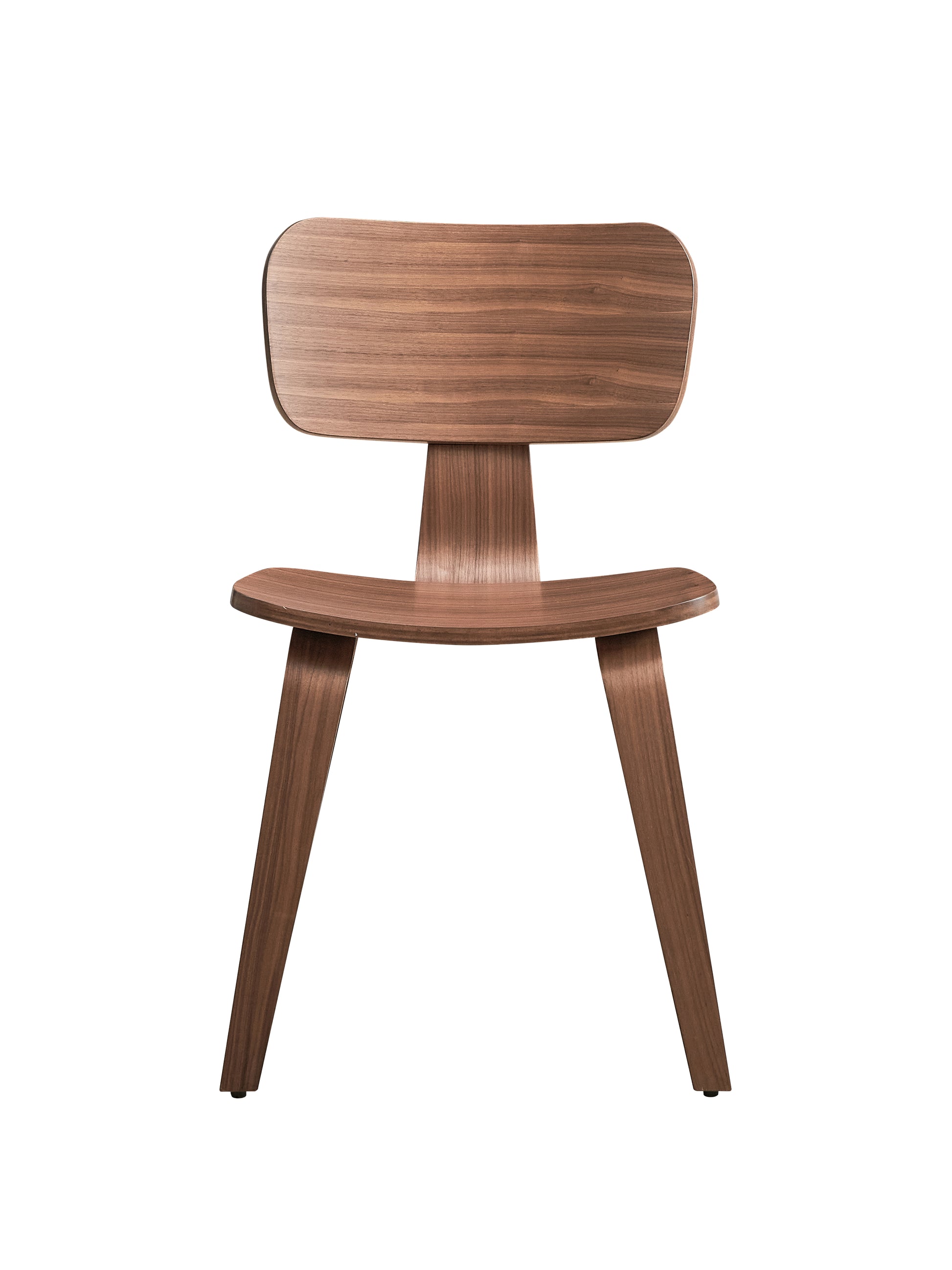Modern bentwood dining chair with a natural walnut finish and curved seat