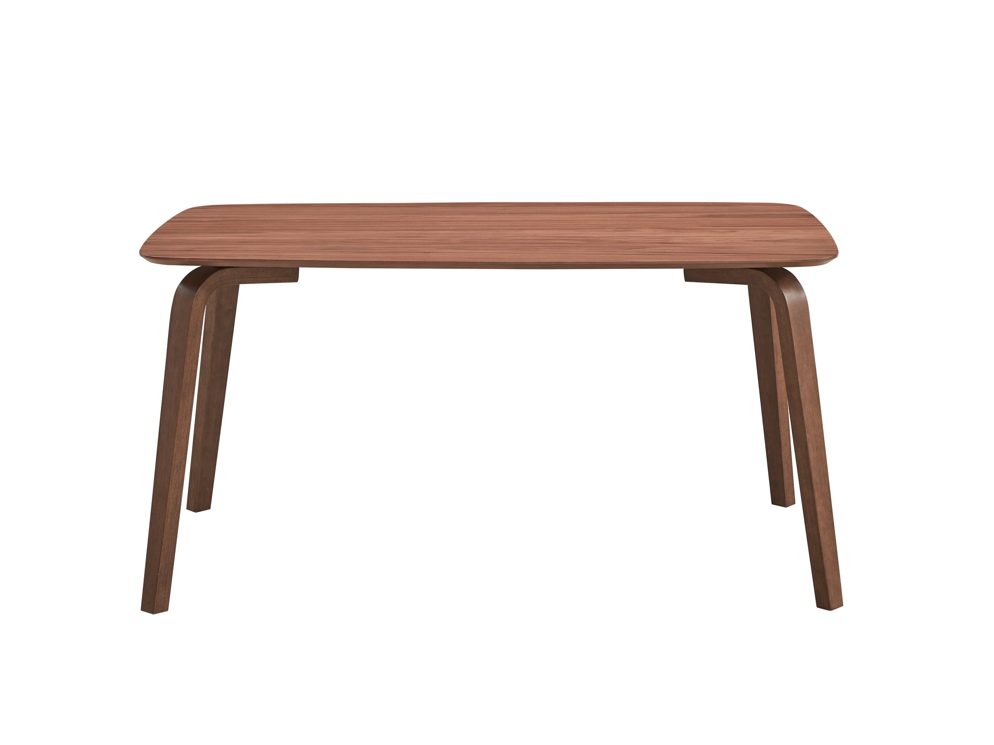 Walnut wood dining table with rounded corners and curved legs perfect for small kitchens