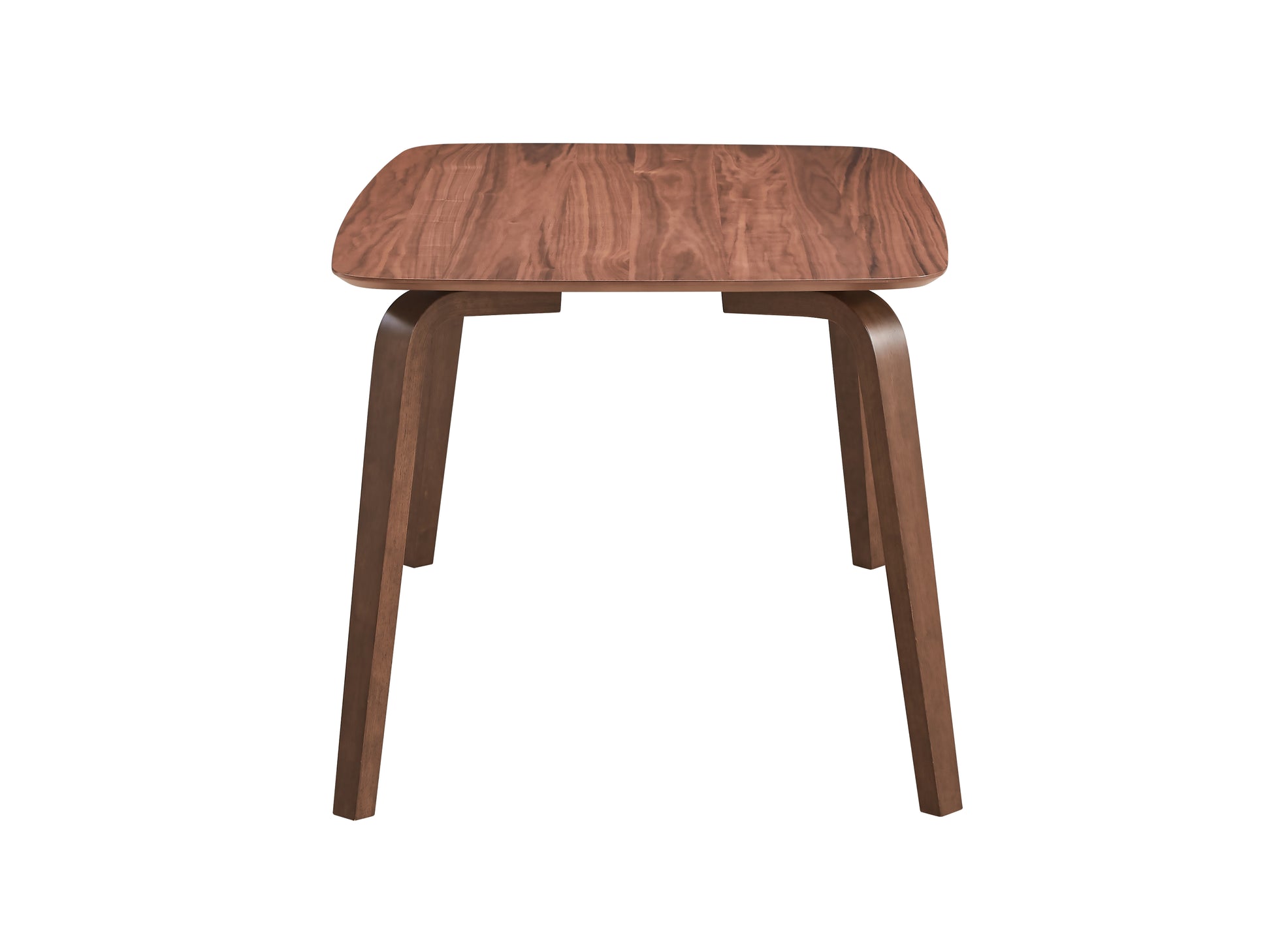 Curved wood stool with rich walnut finish midcentury modern accent piece