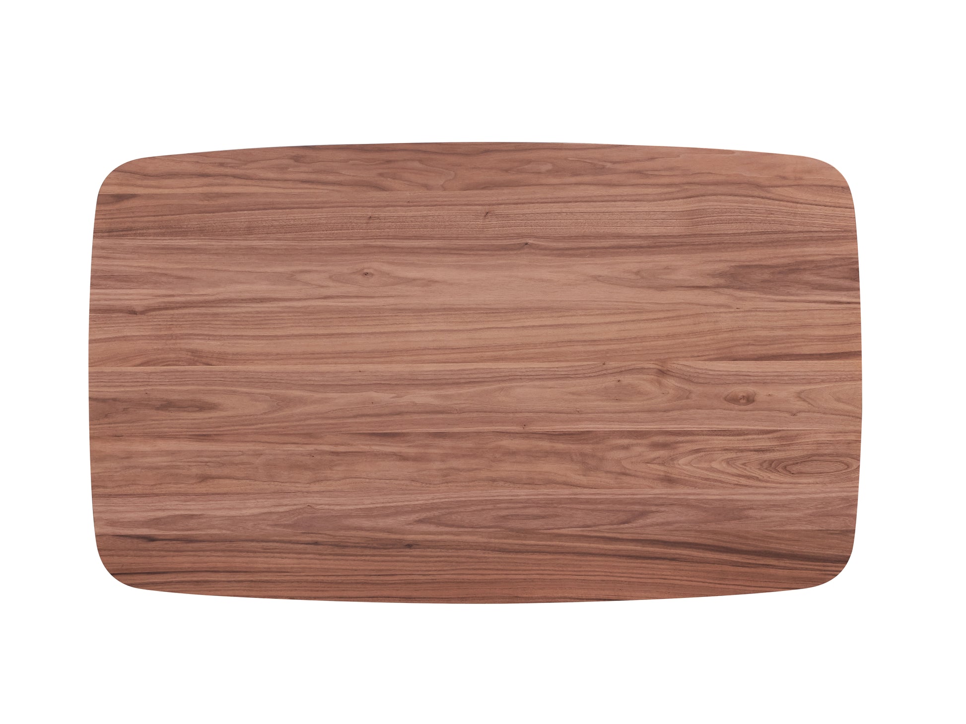 Rounded walnut wood cutting board with natural grain texture