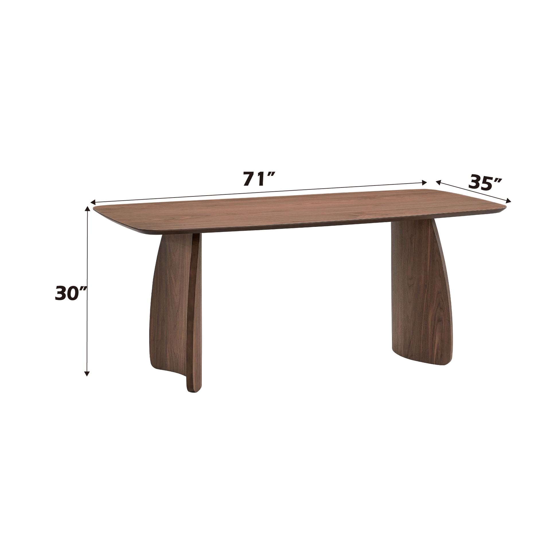 Contemporary walnut console table with flared legs  L x  W x  H