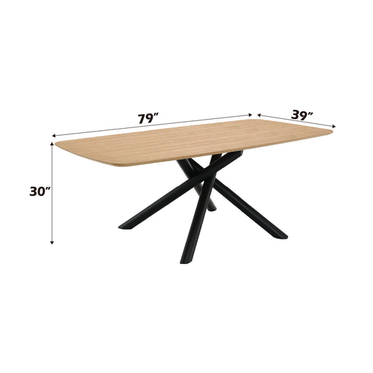 Modern oak dining table with black metal Xbase L x W x H