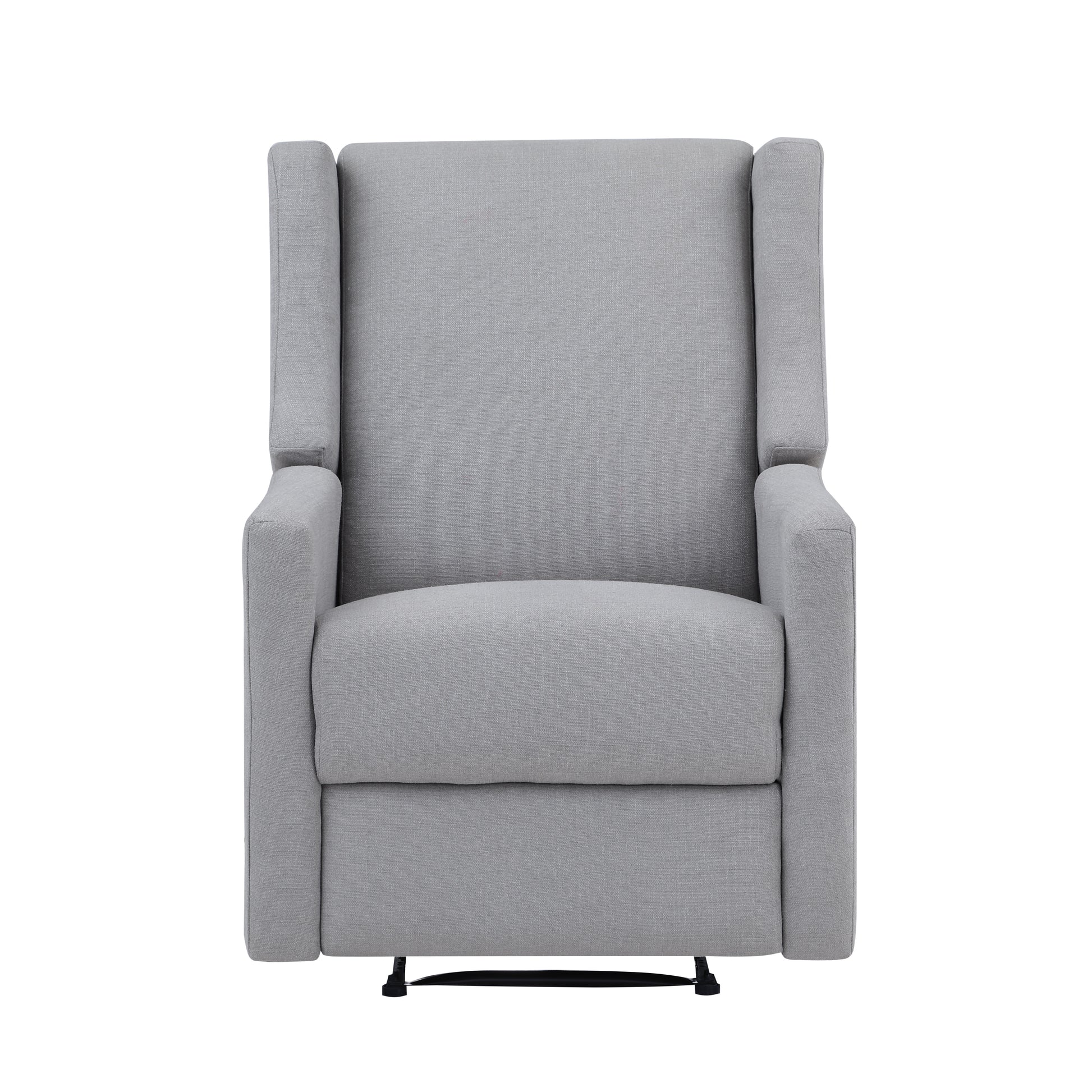 Contemporary gray fabric recliner chair with padded arms and high back for ultimate comfort
