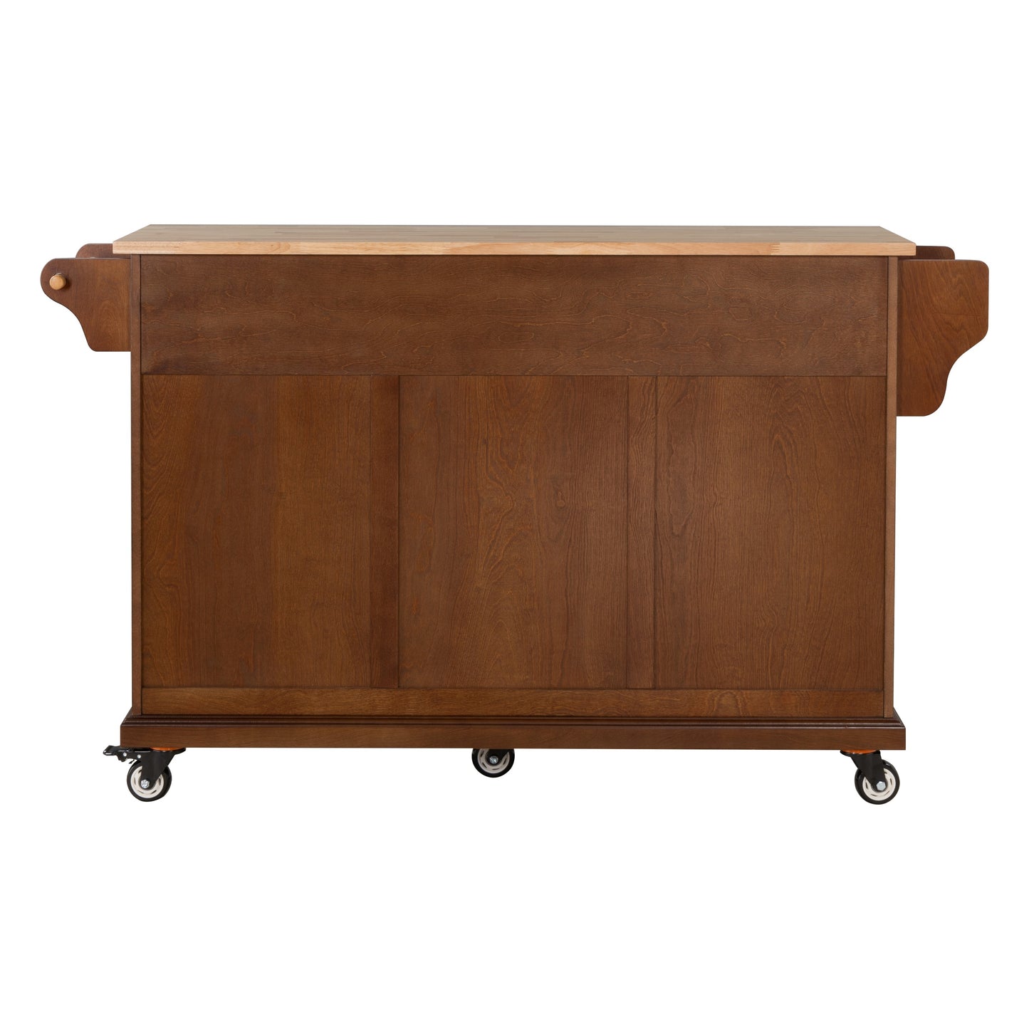 Wooden kitchen island cart with butcher block top and caster wheels