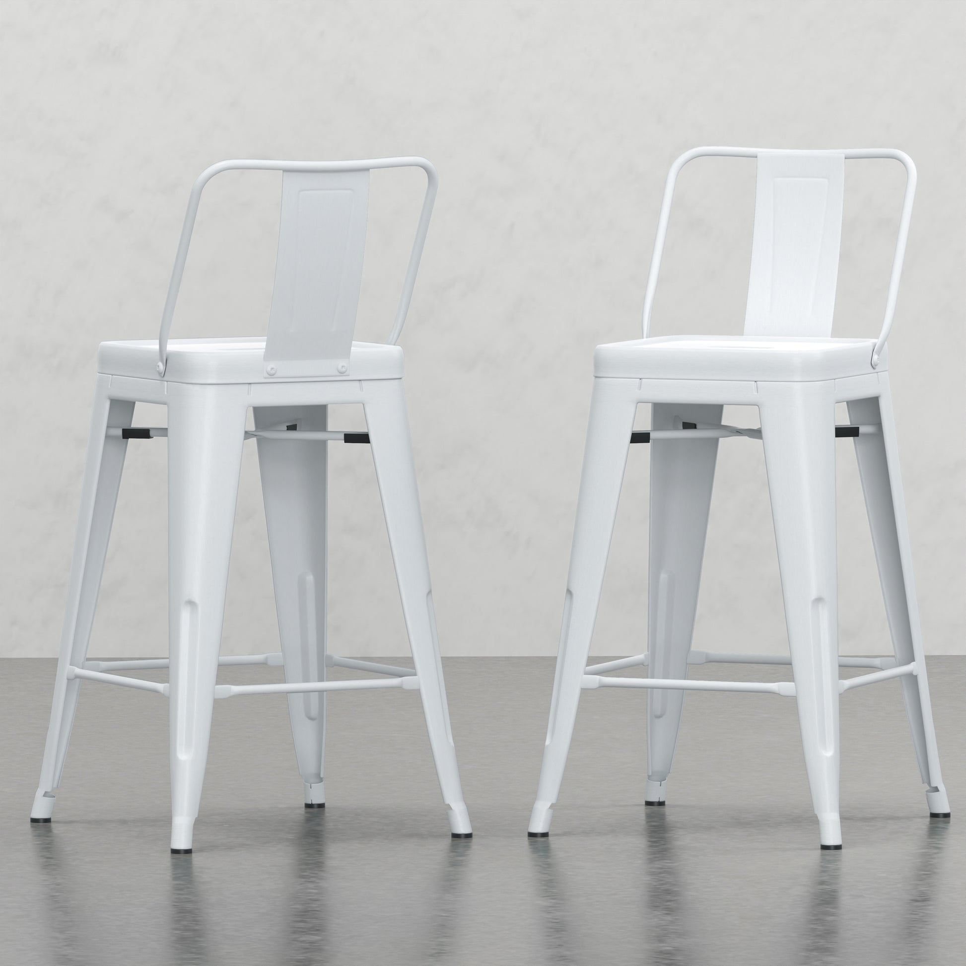 White metal bar stool with backrest