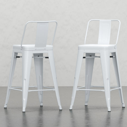White metal bar stool with backrest