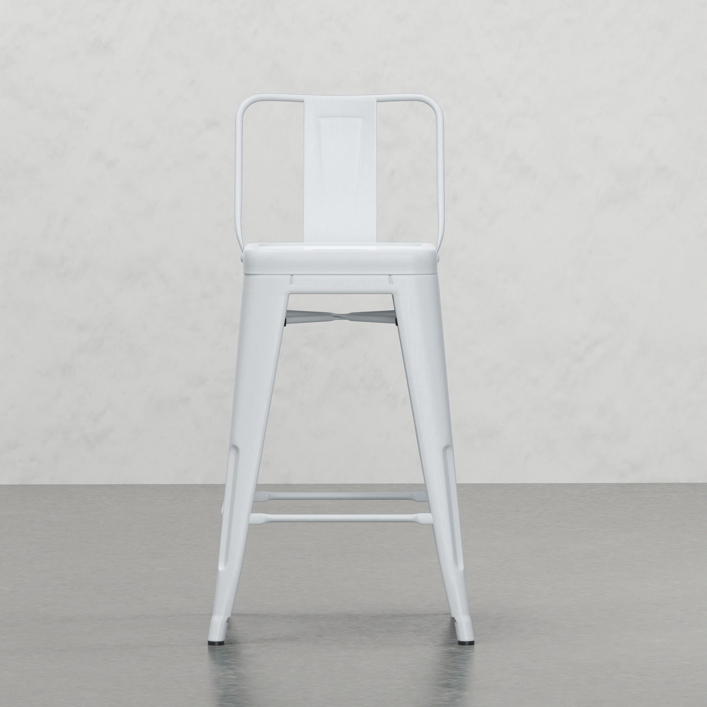 White metal counter stool with backrest and footrest for kitchen use