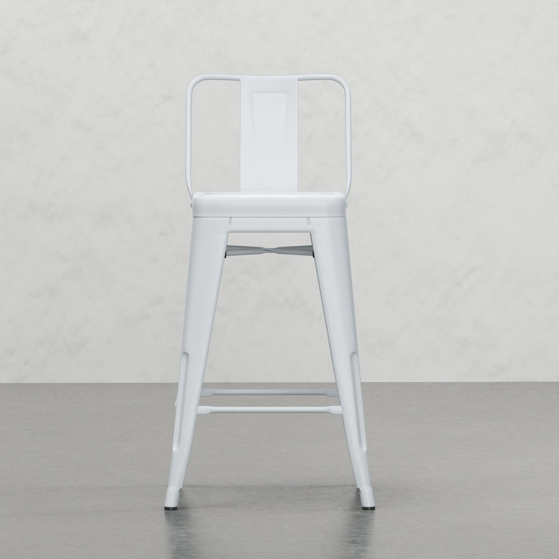 White metal counter stool with backrest and footrest for kitchen use