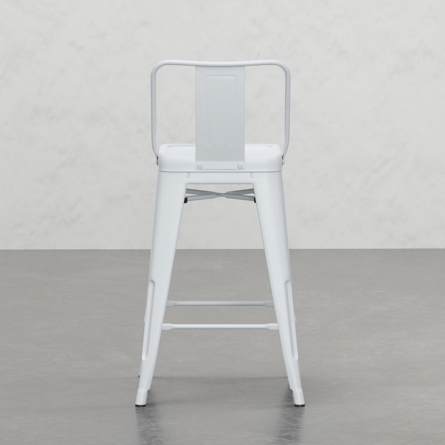 White metal industrial bar stool with a backrest