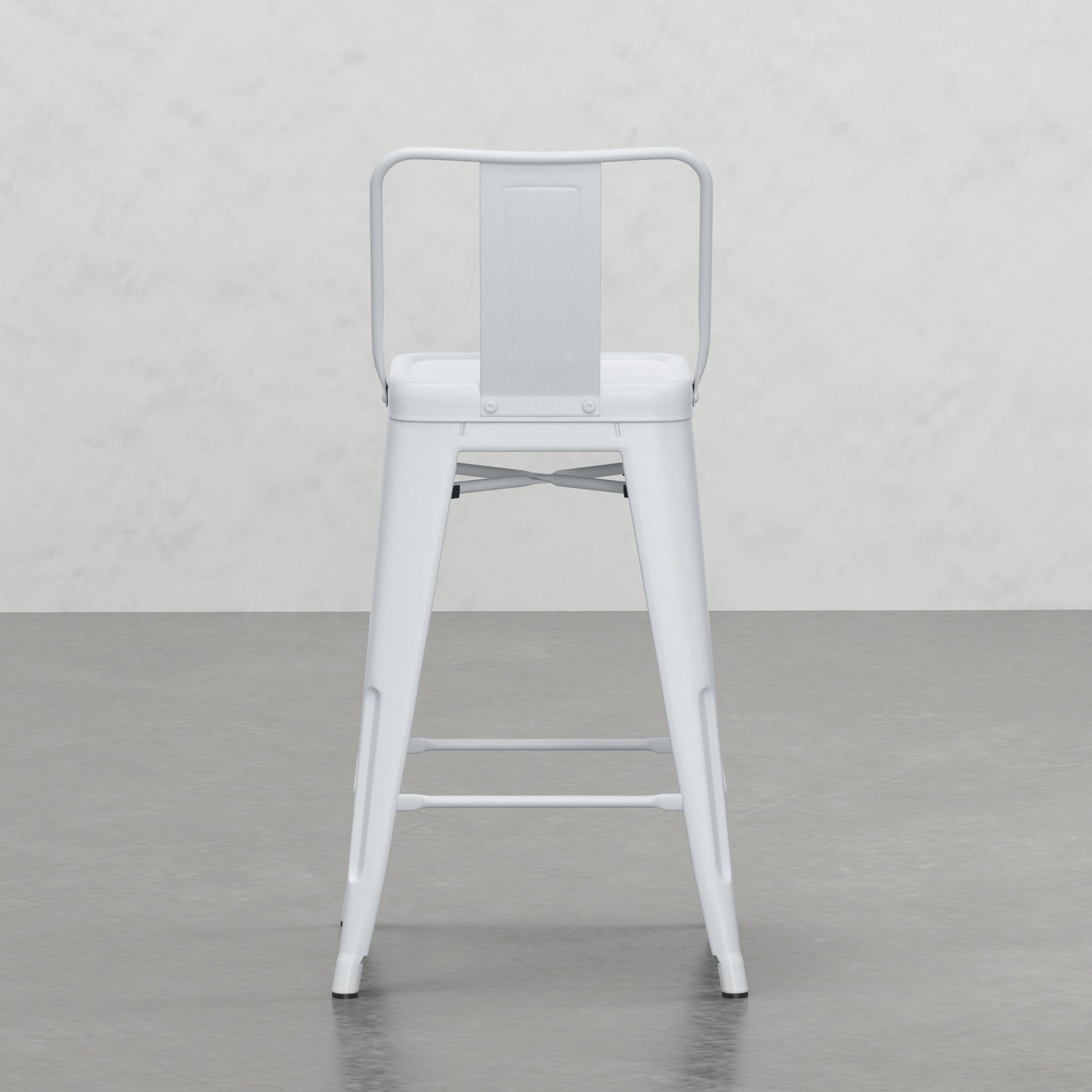 White metal industrial bar stool with a backrest