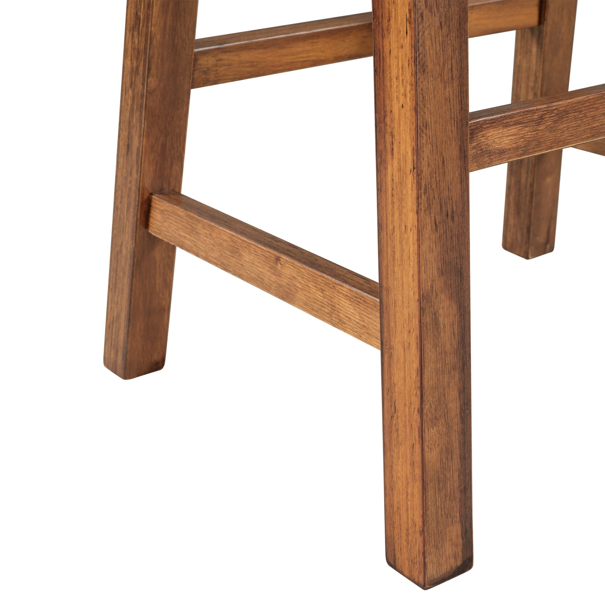 Closeup of wooden bar stool legs with natural grain
