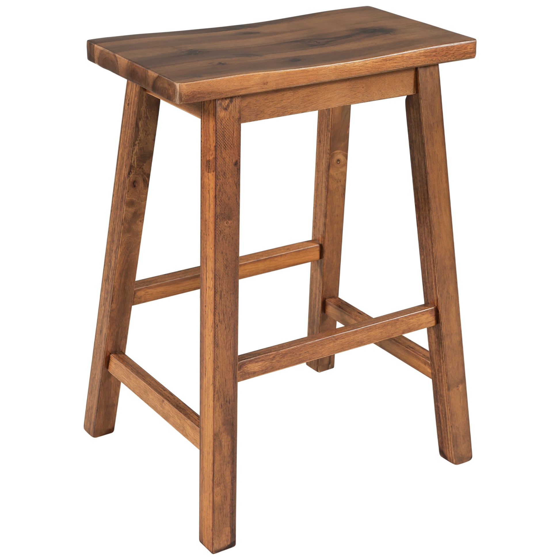 Wooden bar stool with curved saddle seat