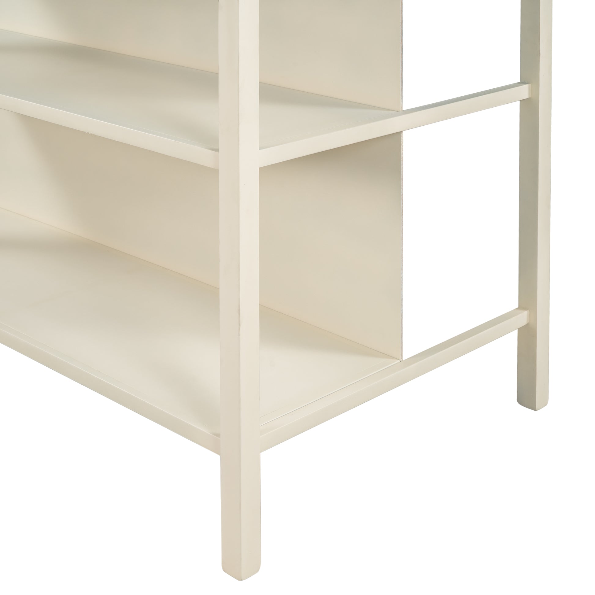 Cream wood bookshelf with three open shelves