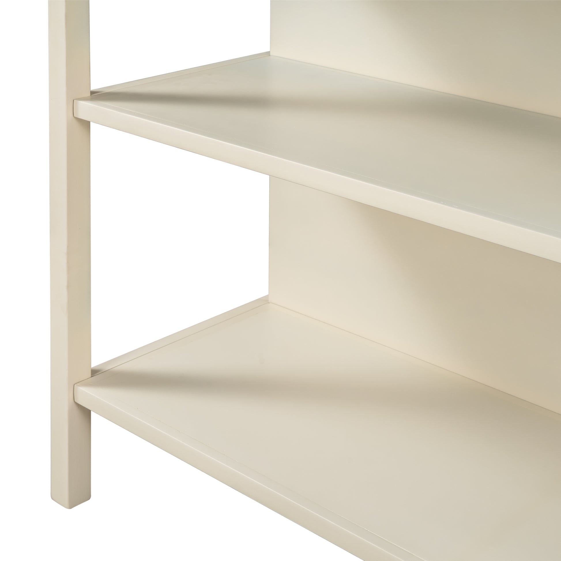 Closeup of an offwhite wooden shelf with a clean modern design