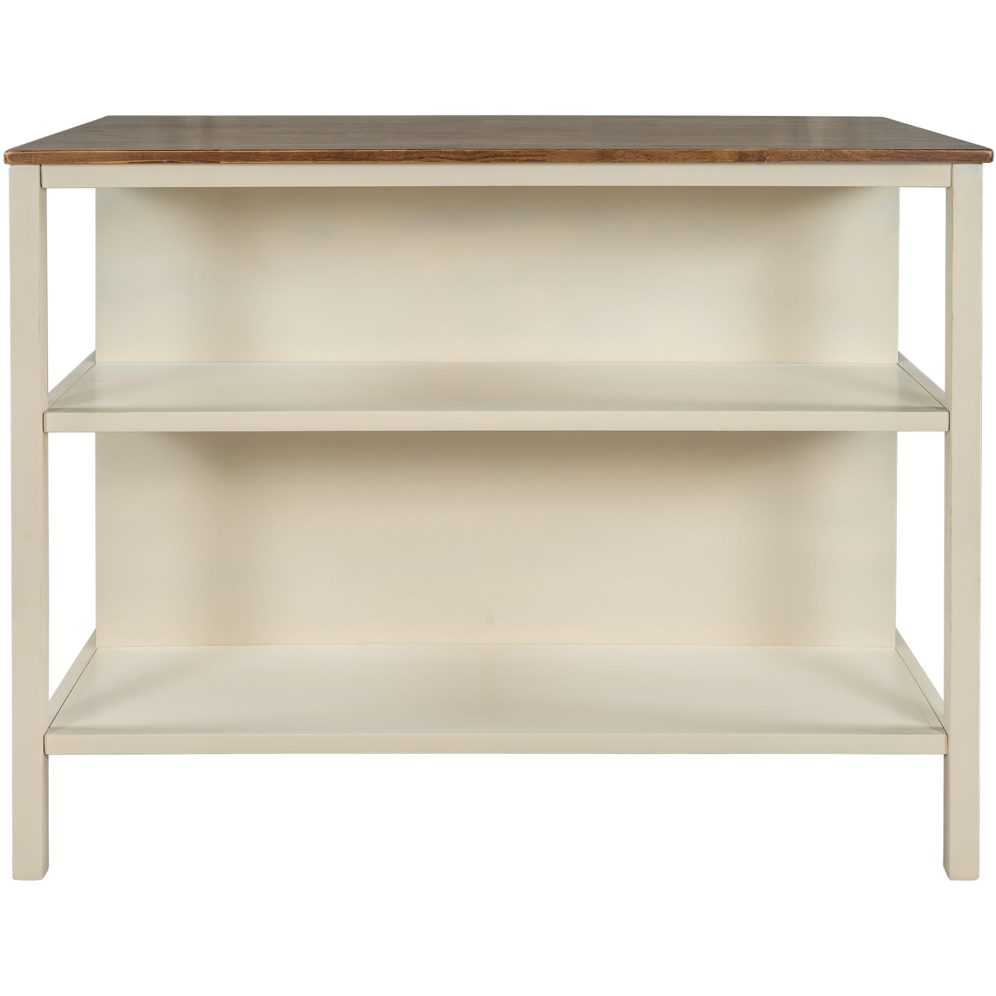 Twoshelf white shelving unit with wooden top