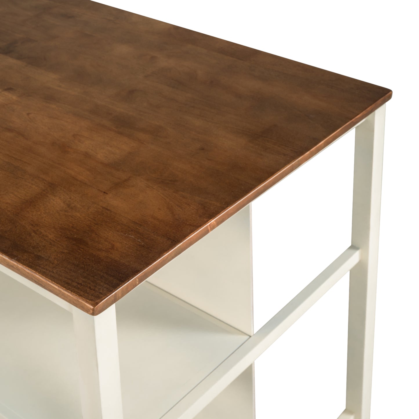 Wooden top sideboard with offwhite frame and shelving
