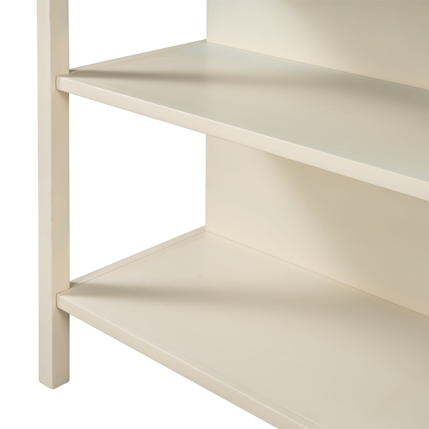 Creamcolored wooden shelf detail