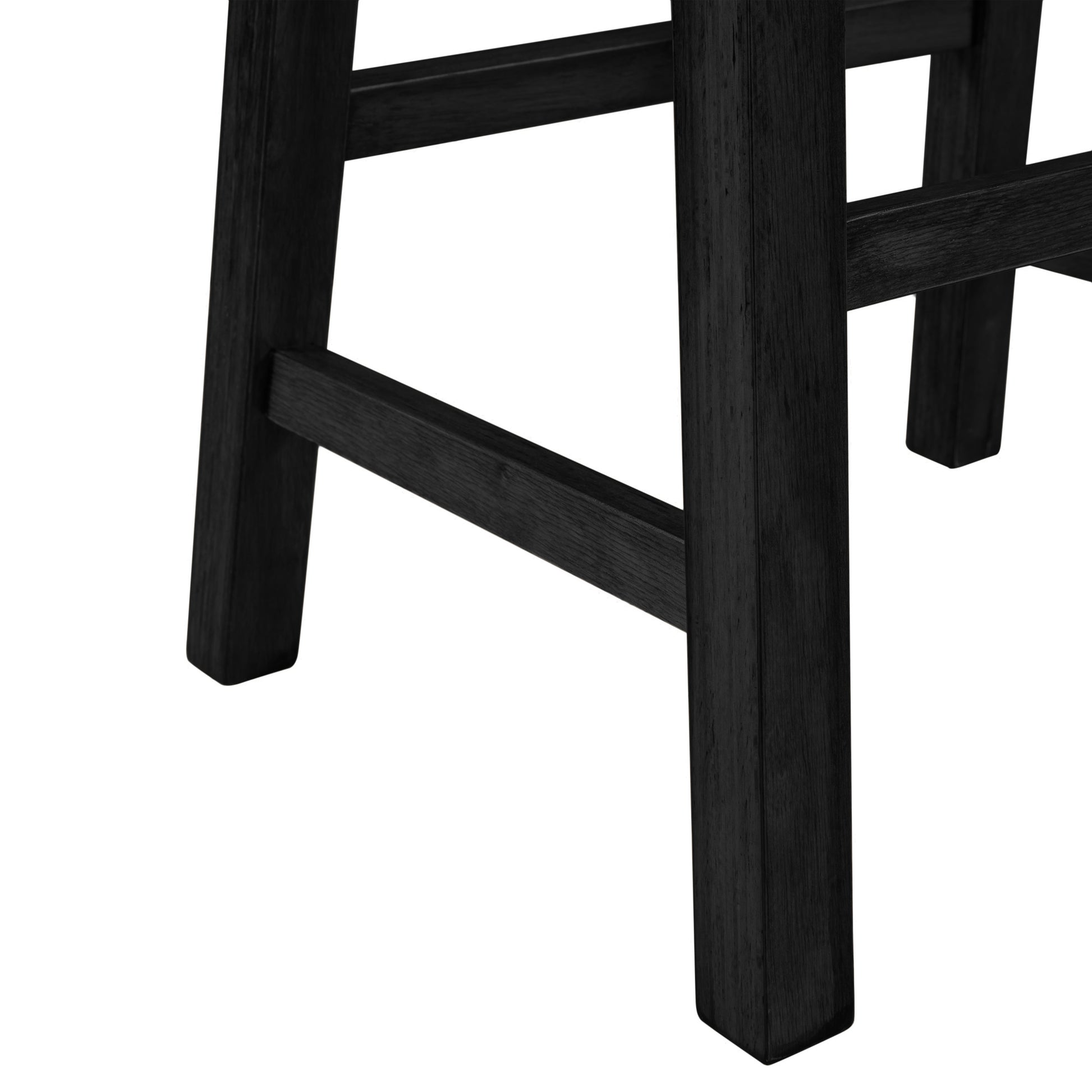 Black wooden bar stool legs with crossbars for stability