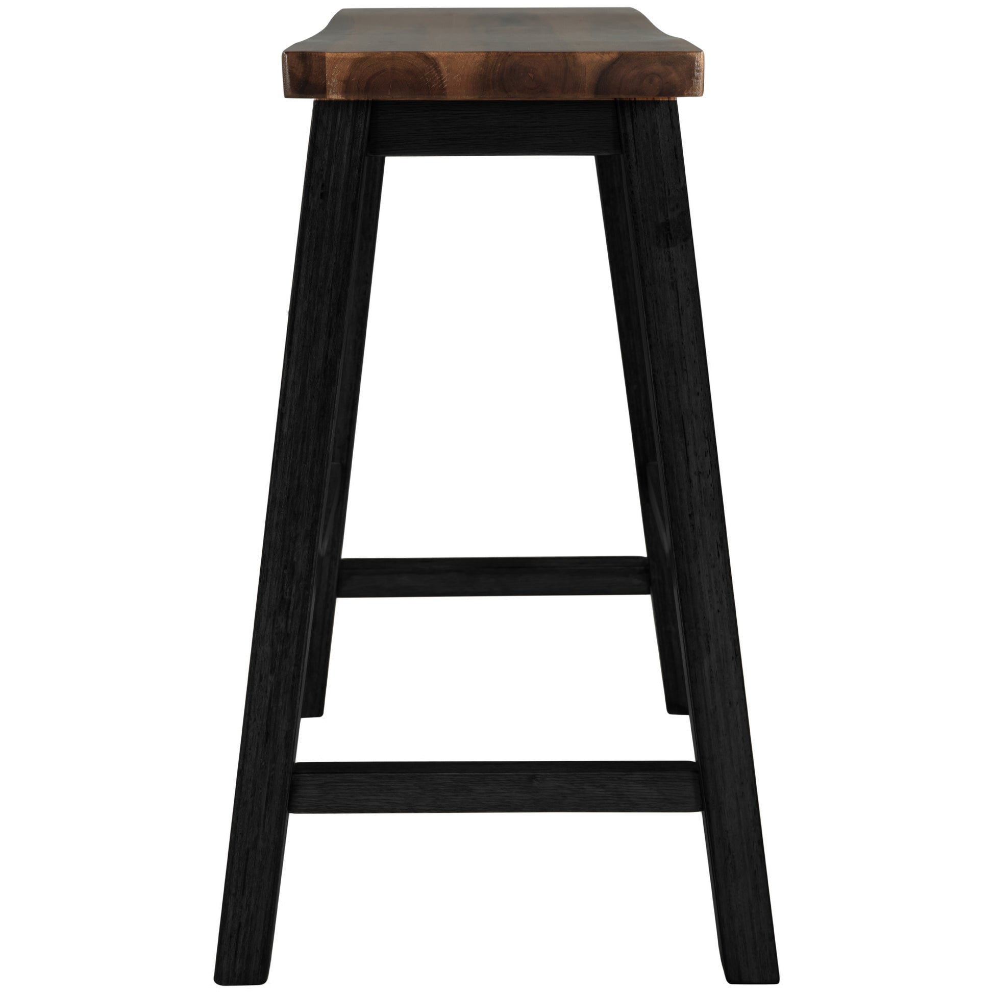Black wooden stool with live edge walnut seat
