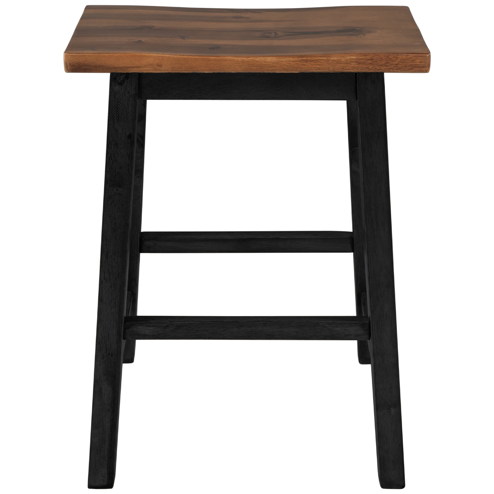 Wooden saddle seat bar stool with black wooden legs