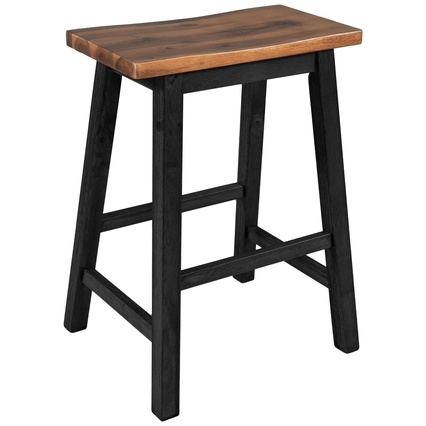 Natural wood saddle seat stool with black wooden legs