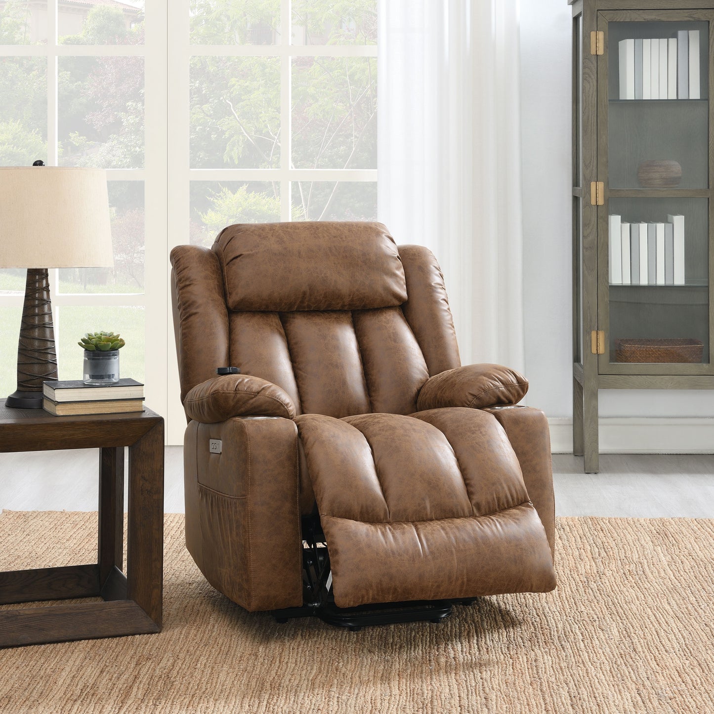 TREATLIFE HOME Power Motion Recliner with Lift, Heating & Massage Function, Brown Faux Leather, Ultimate Comfort and Relaxation