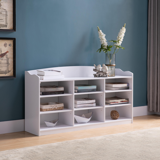 White modern bookshelf with six shelves for storage