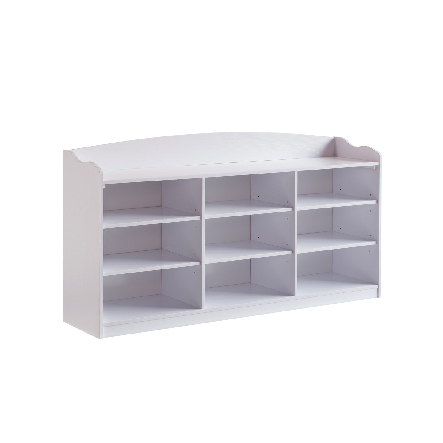 White multishelf wooden storage unit for toys or books