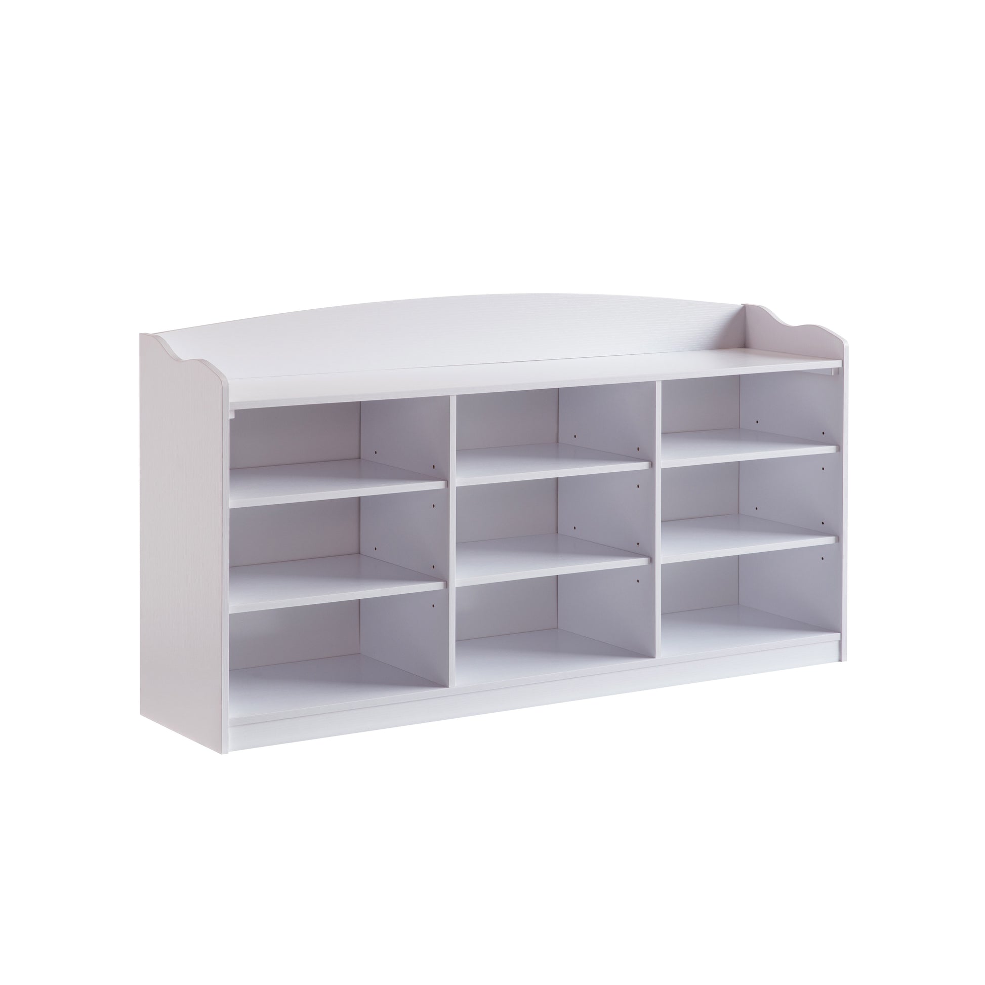 White multishelf wooden storage unit for toys or books