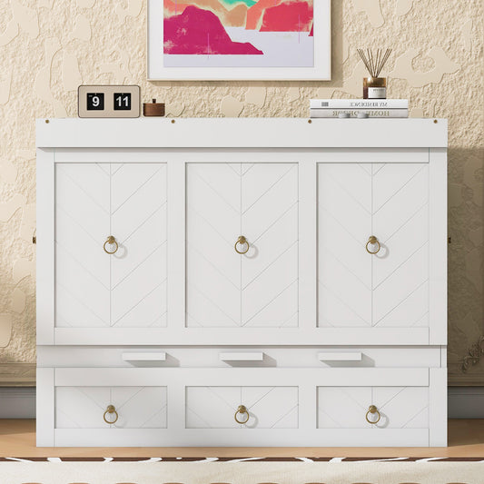 White chevron panel headboard with six drawers