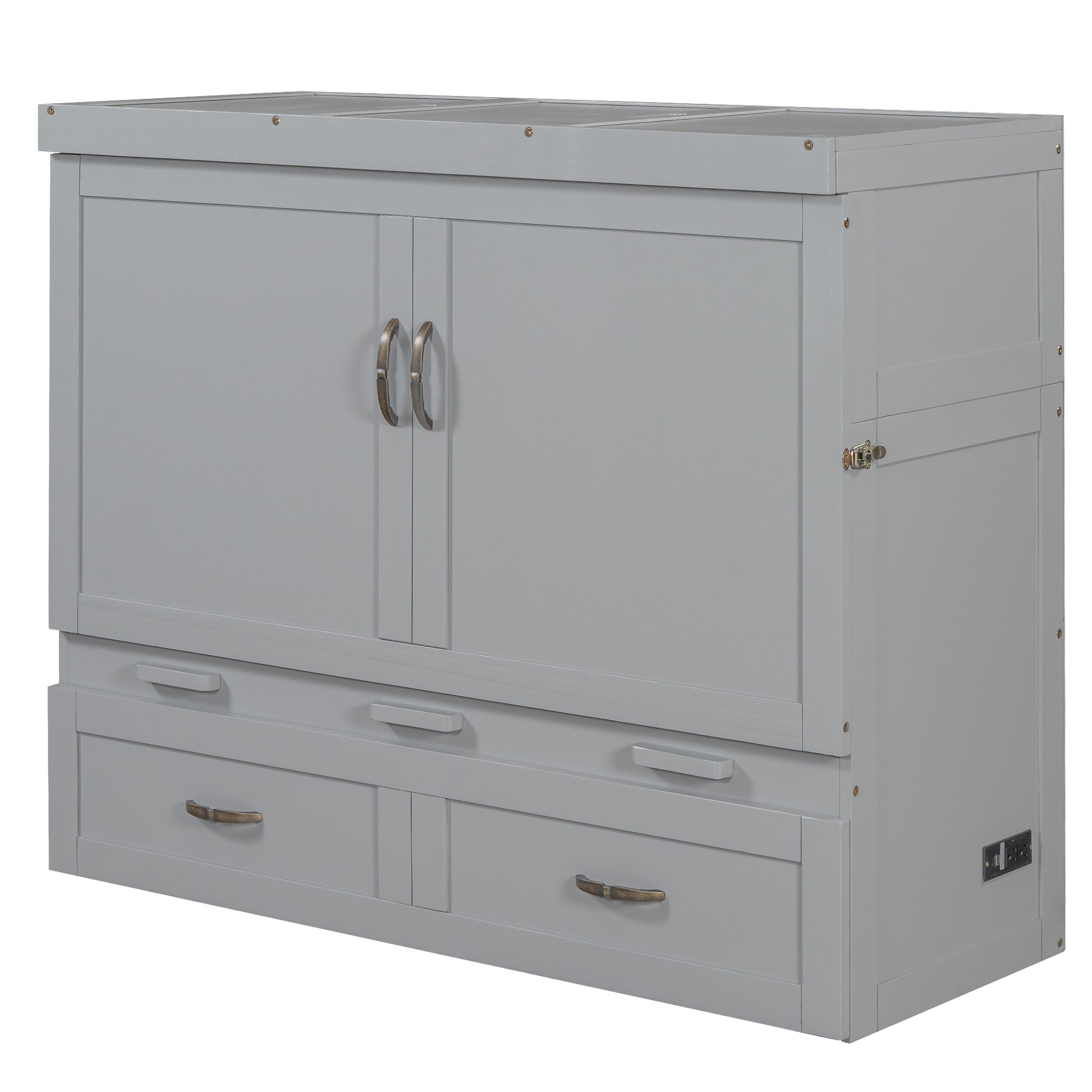 Gray Murphy bed cabinet with dual drawers and brushed nickel pulls