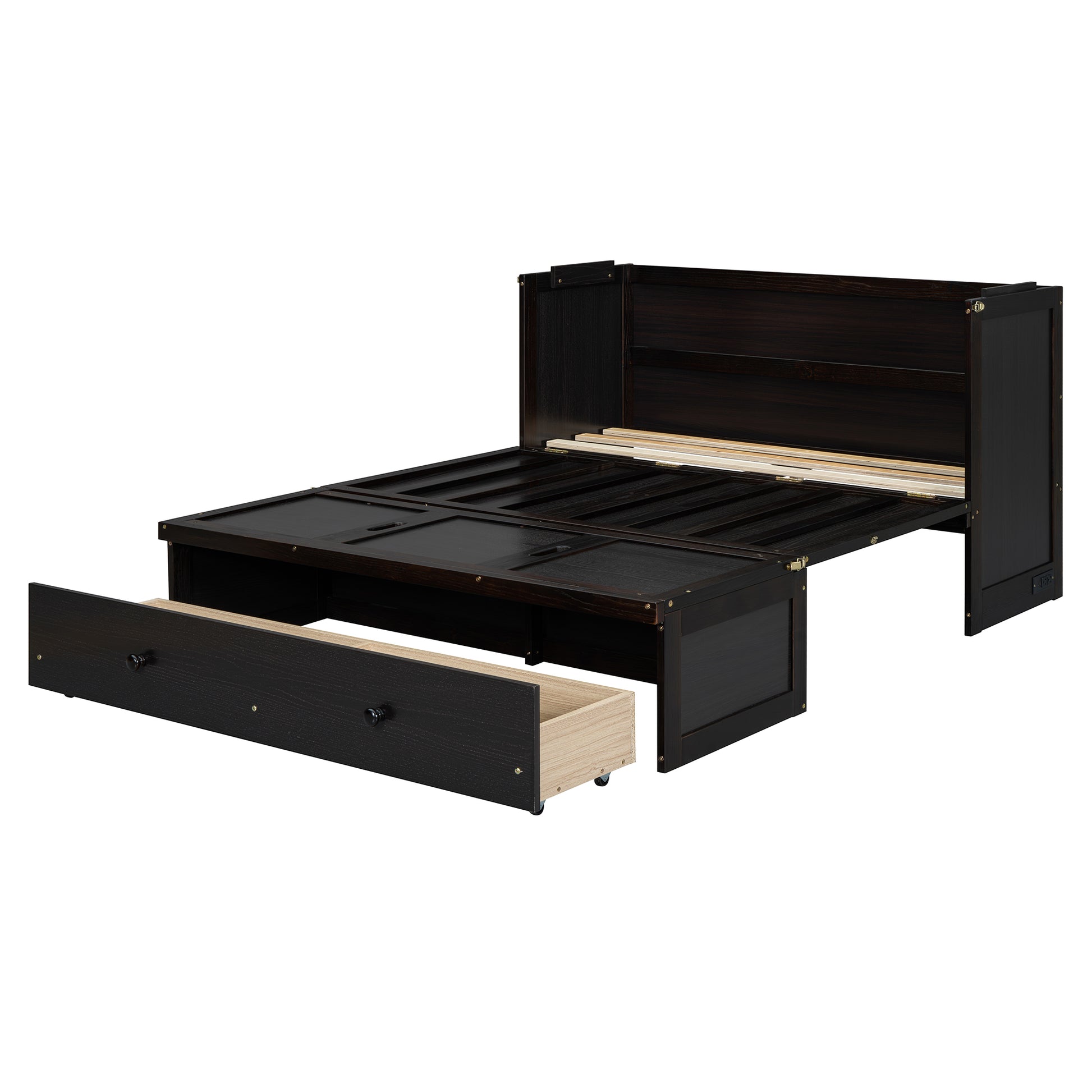 Dark espresso twin captains bed with pullout drawer
