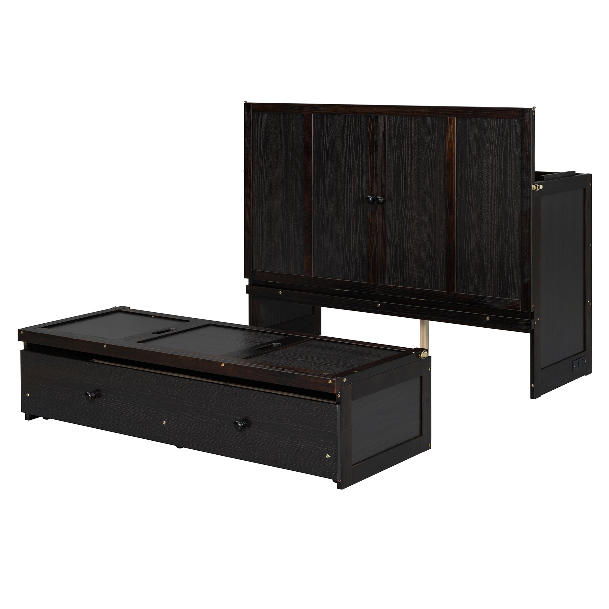 Dark wood twin bed with drawers