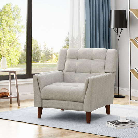 TREATLIFE HOME Mid-Century Modern Armchair with Tufted Back and Flared Arms, Upholstered Fabric, Beige
