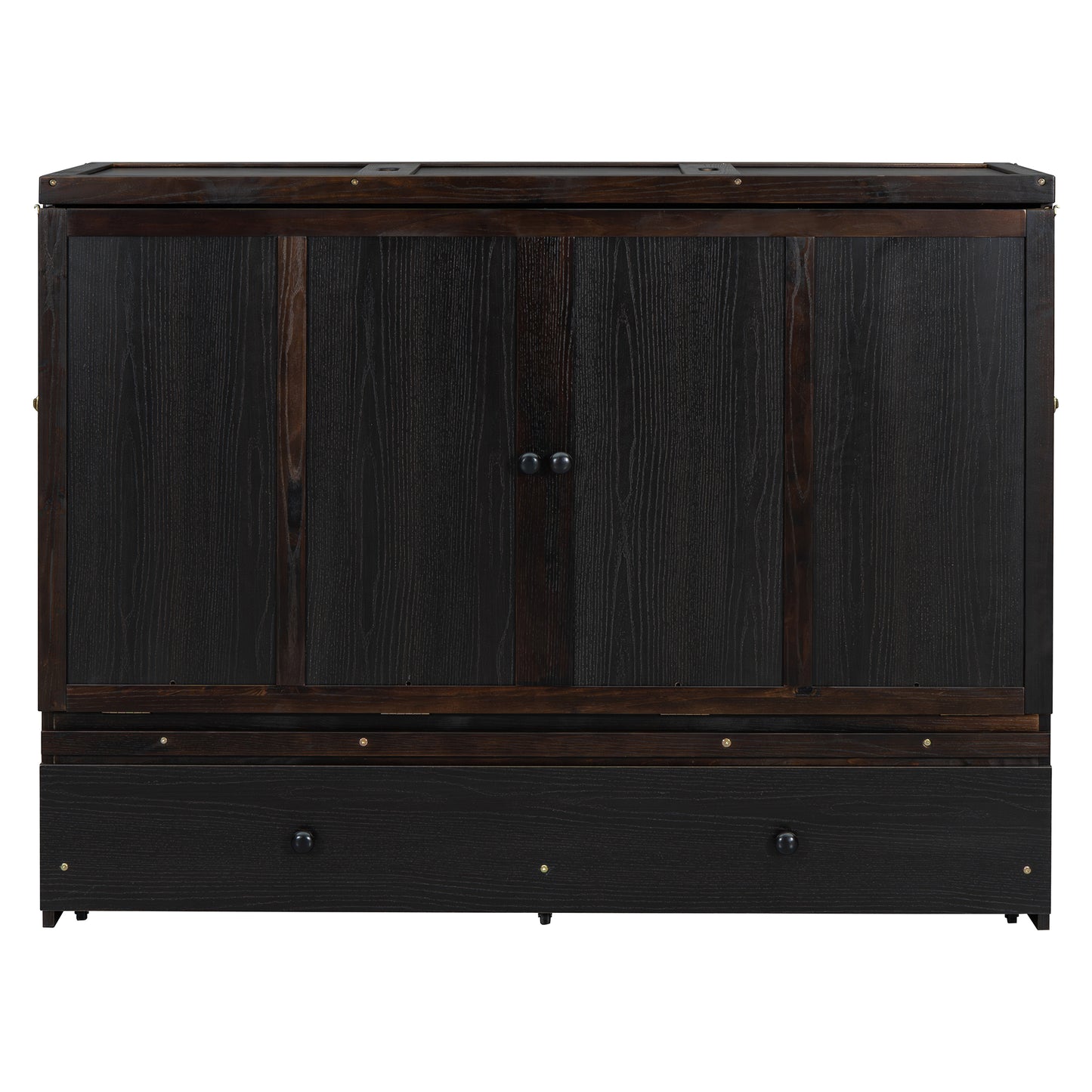 Dark wood Murphy bed cabinet with two drawers