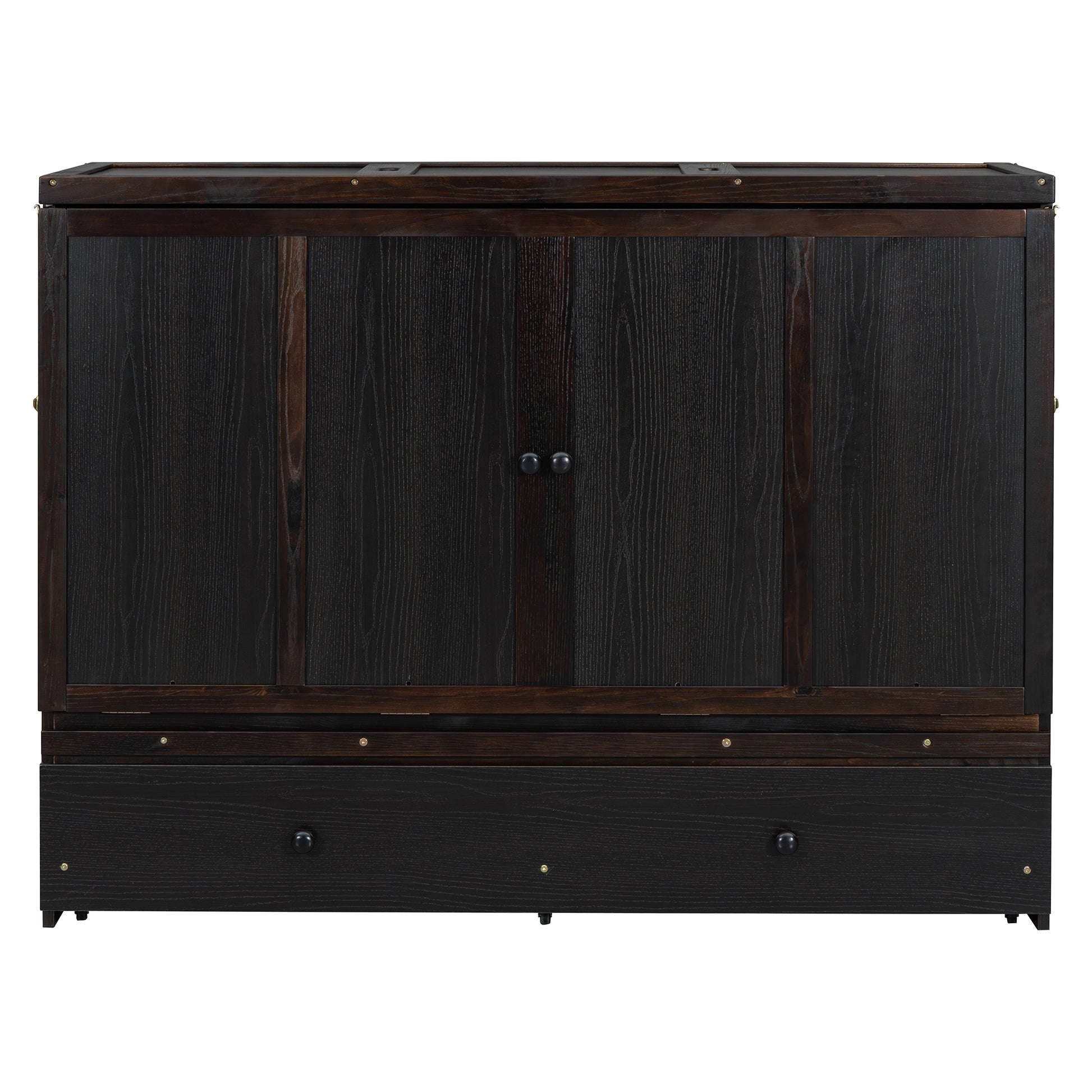 Dark wood Murphy bed cabinet with two drawers