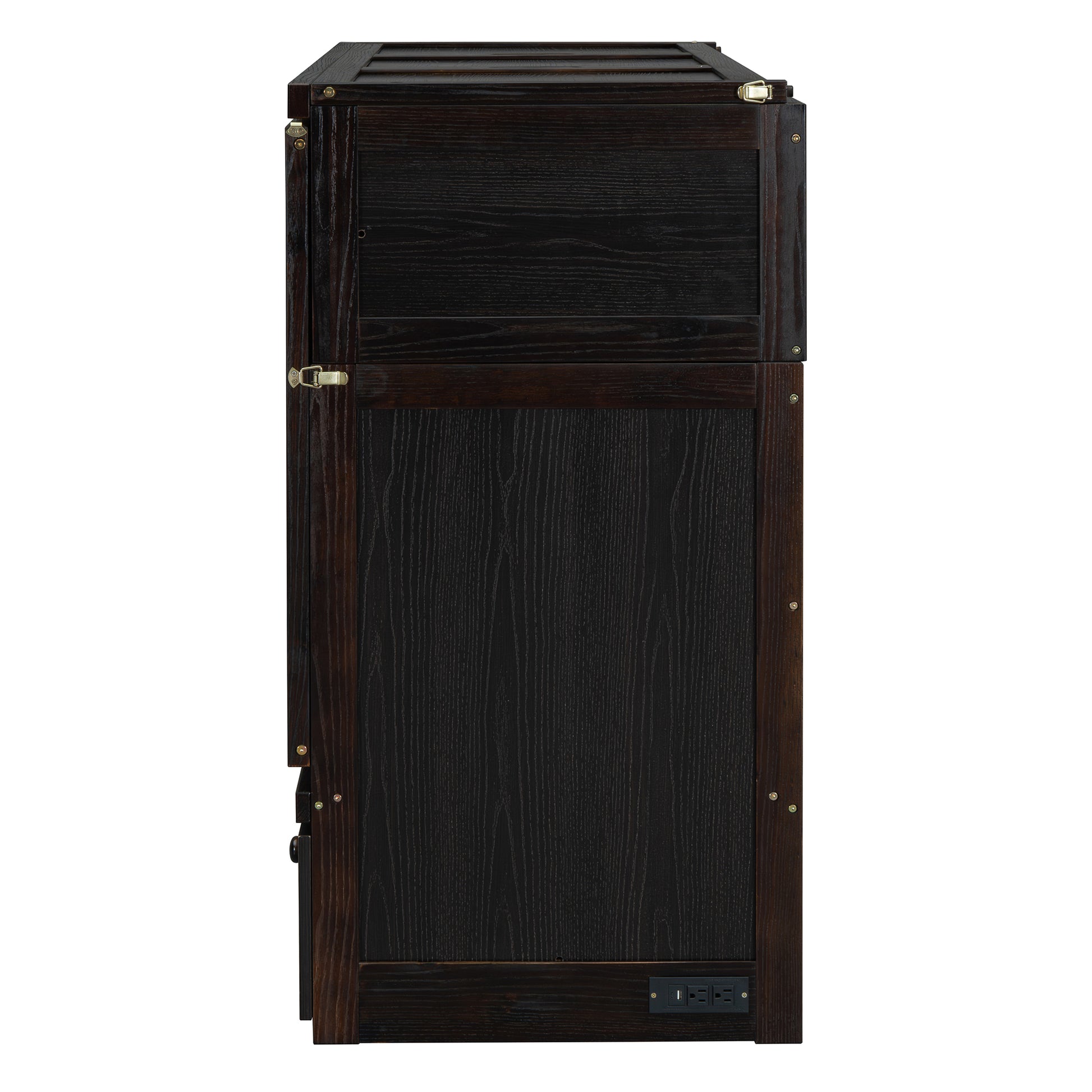 Dark wood nightstand with brass latch