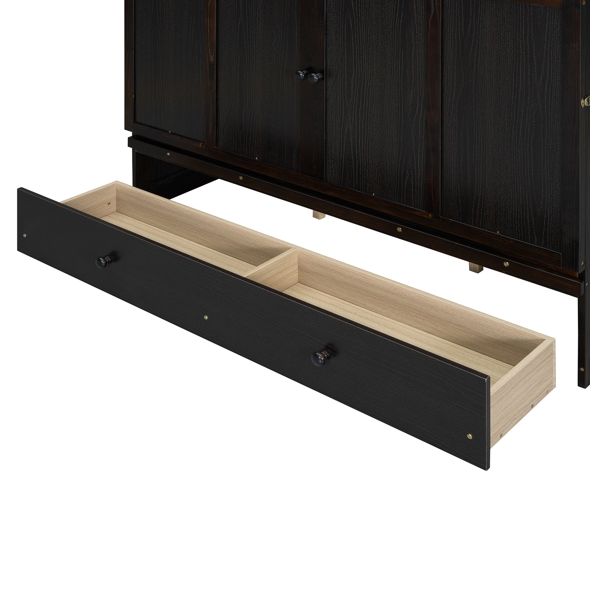 Dark wood wardrobe drawer with light wood interior