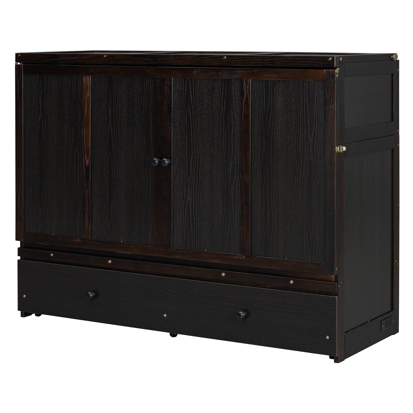 Dark wood dresser with three doors and two drawers