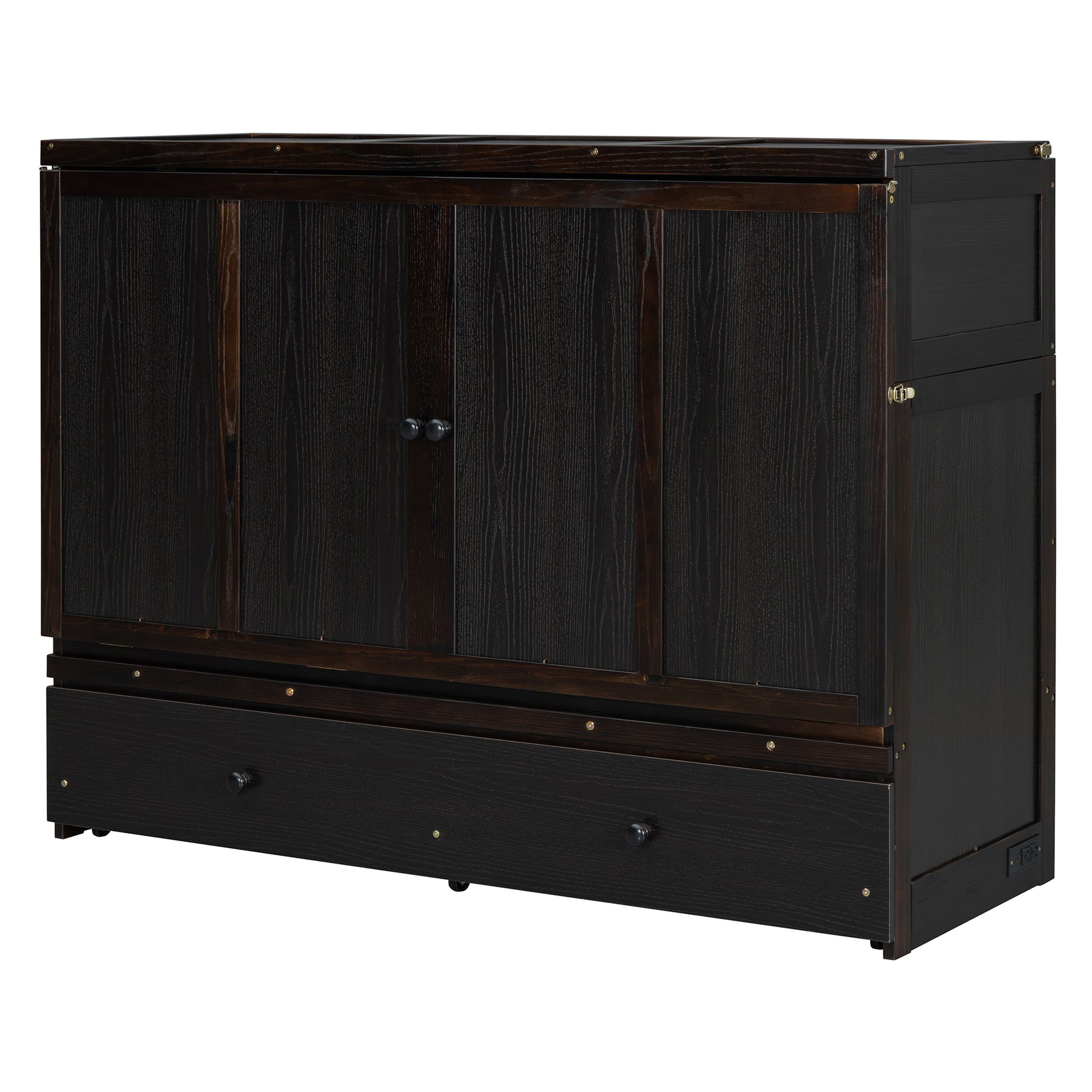 Dark wood dresser with three doors and two drawers