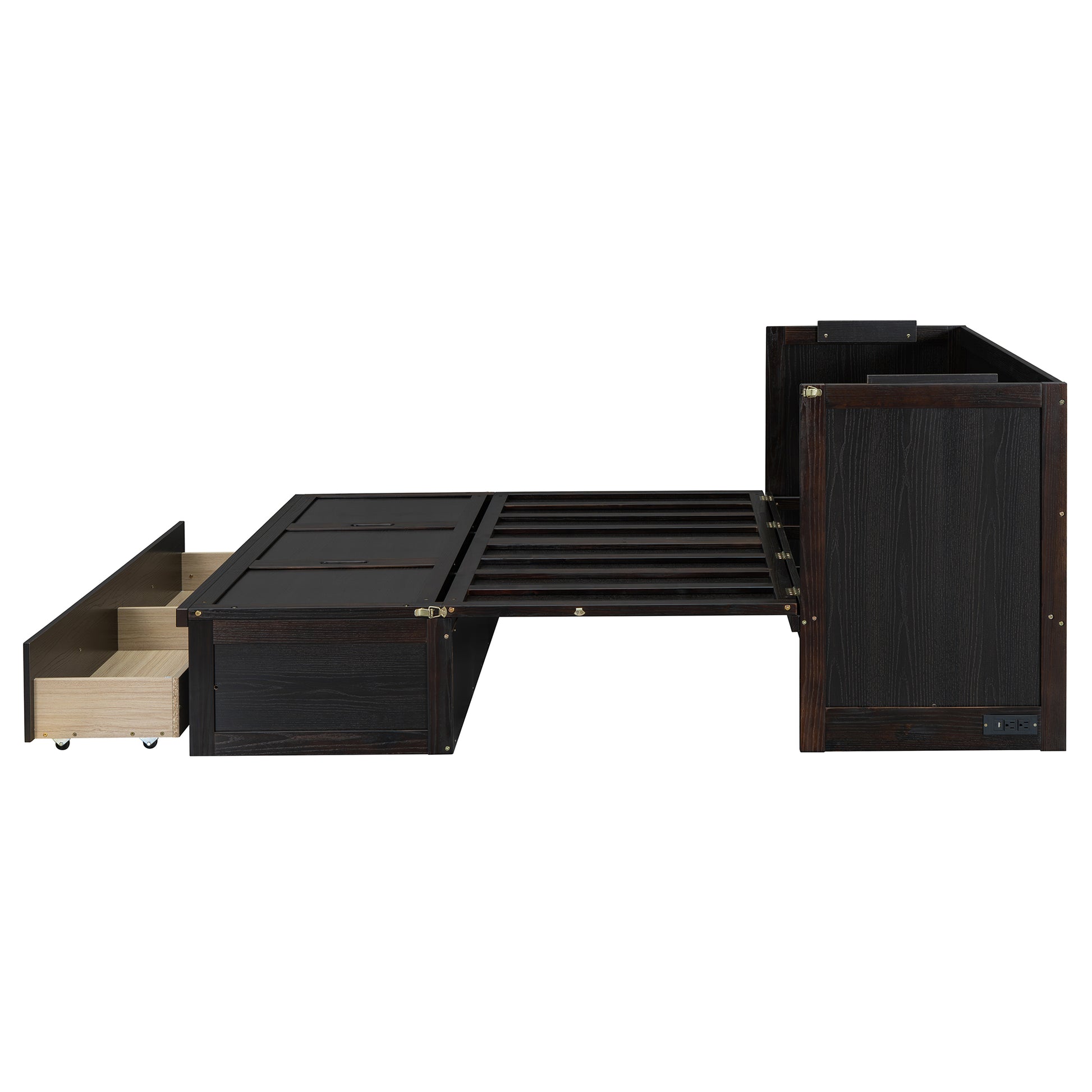 Dark espresso daybed with a pullout trundle drawer and integrated power outlet