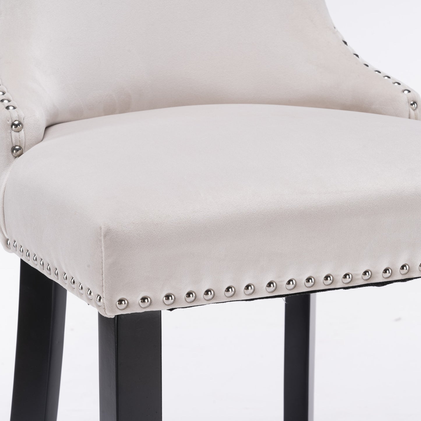 Cream velvet bar stool with silver nailhead trim