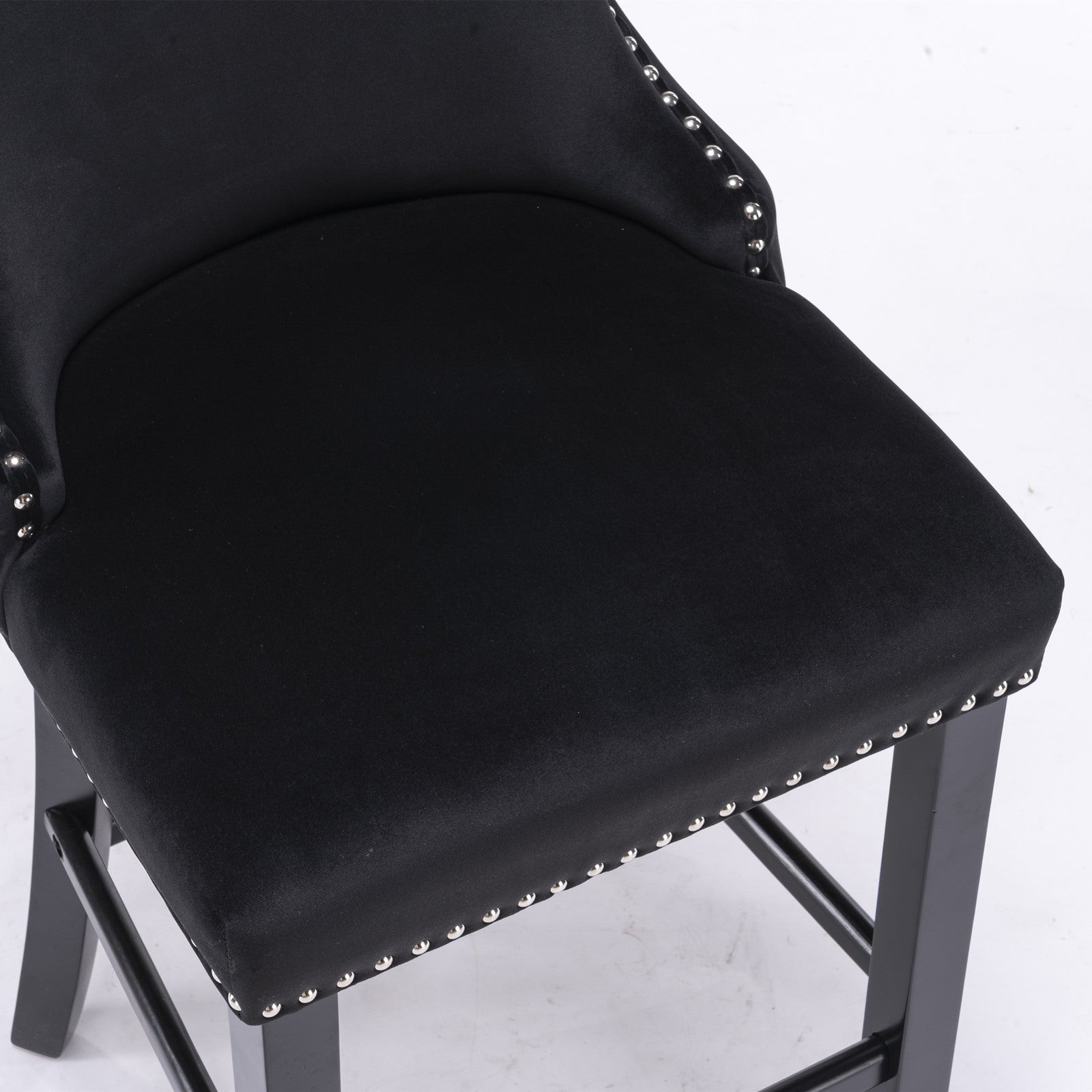 Black velvet bar stool with silver nailhead trim