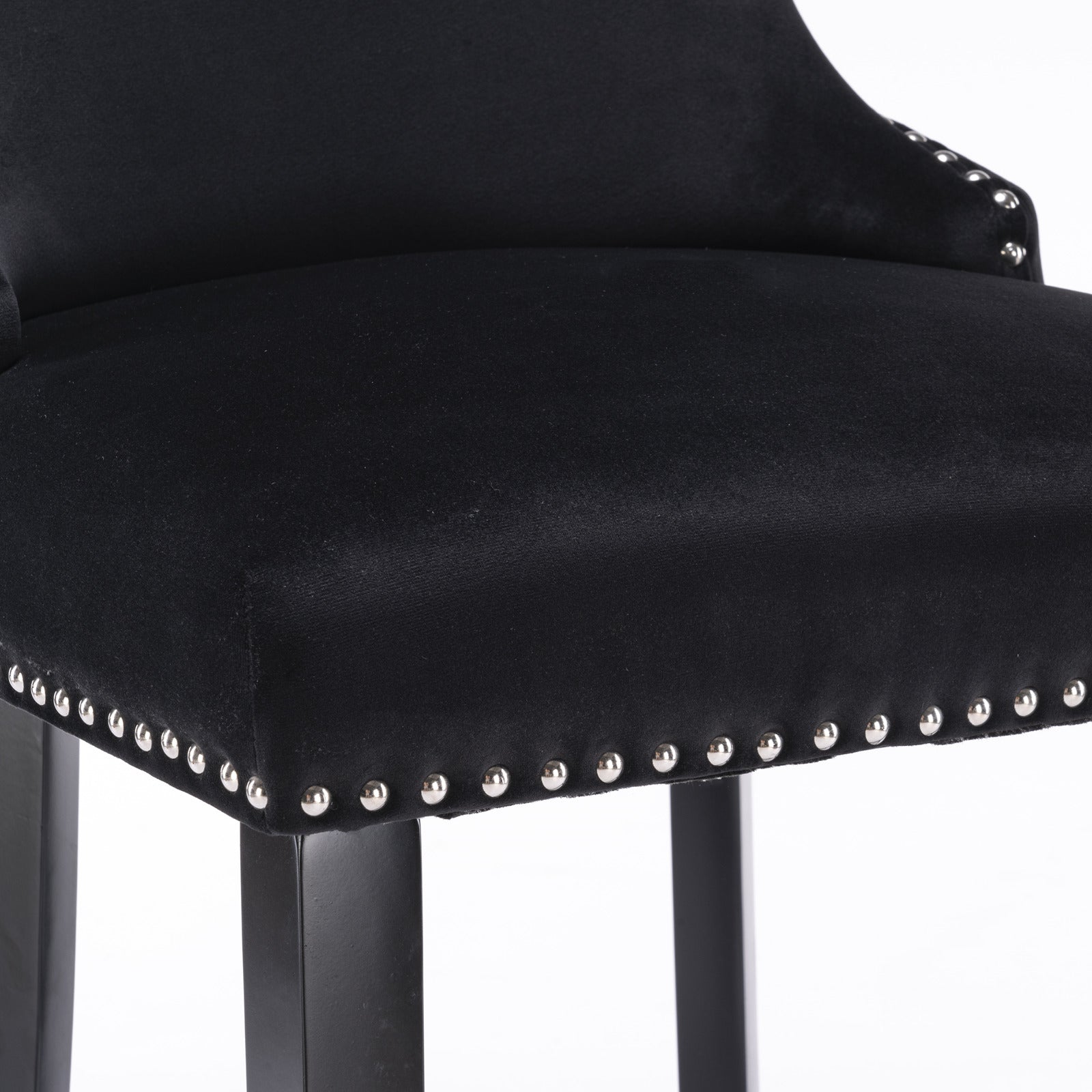 Black velvet bar stool with silver nailhead trim