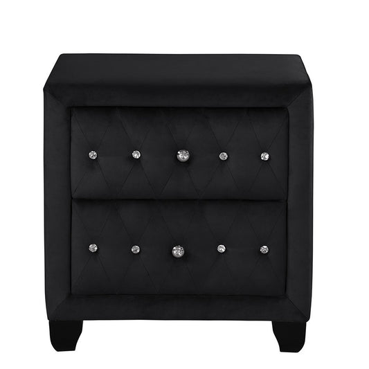 Black velvet nightstand with crystal drawer pulls