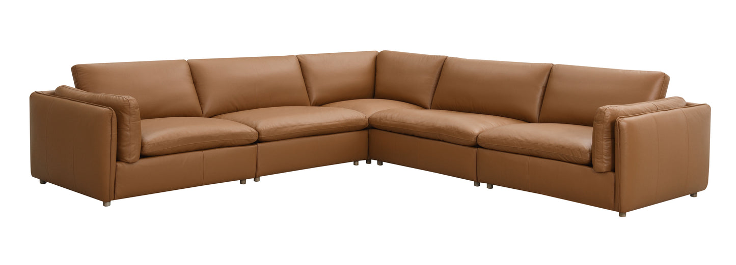 Brown leather sectional sofa with plush cushions ideal for modern living rooms